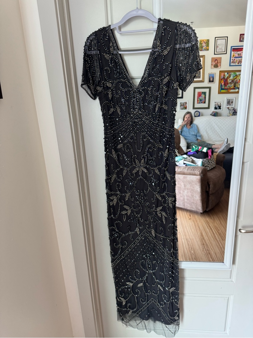 Pisarro Nights Black Beaded V-Neck Maxi Dress